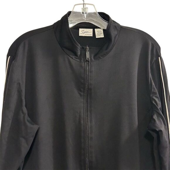 Spa by Chico's Women's Black Jacket Size 2 with White Piping Casual - Picture 2 of 12